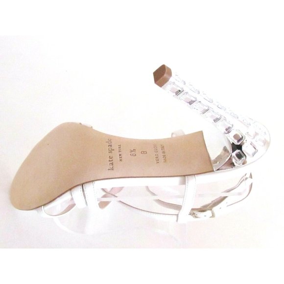 Designer Kate Spade N Y White Leather Ankle Strap Crystal High Heel Sandal's 8.5 - Picture 14 of 16